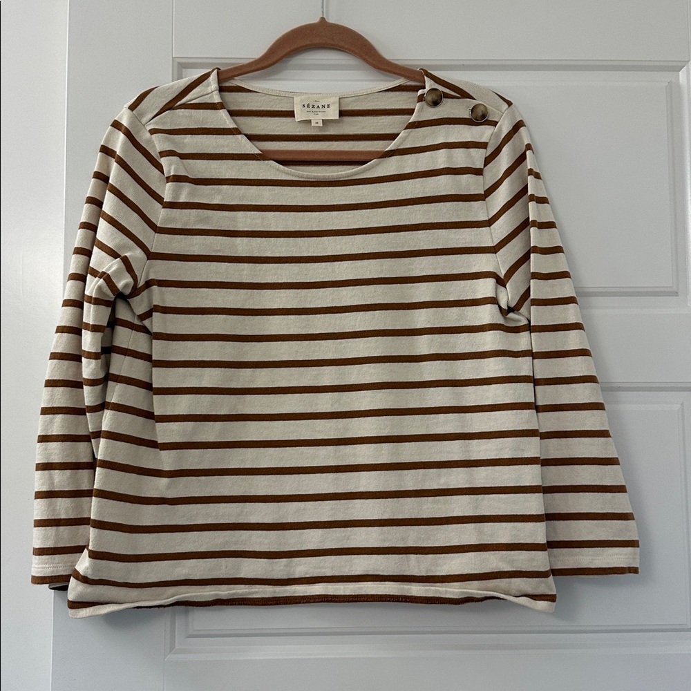 Sezane Colette Marinière Ecru / Camel - Size M - Picture 3 of 7